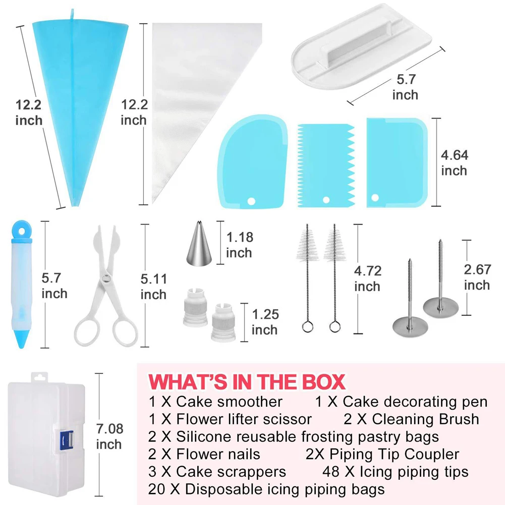 

82 Pcs Icing Piping Tips Set with Storage Box Cake Decorating Supplies Kit Icing Nozzles Pastry Piping Bags Smoother