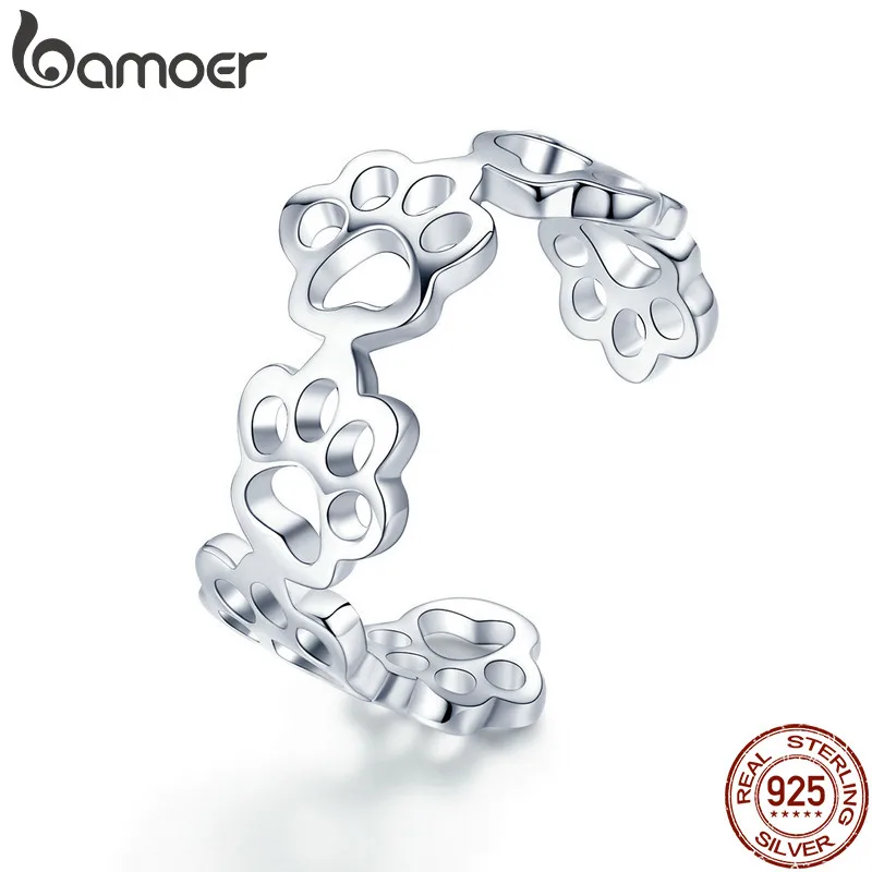 BAMOER,, 925 пробы, серебряные, регулируемые, кошачьи и собачьи следы, лапа, тропа, кольца для женщин, вечерние, серебряные ювелирные изделия SCR424