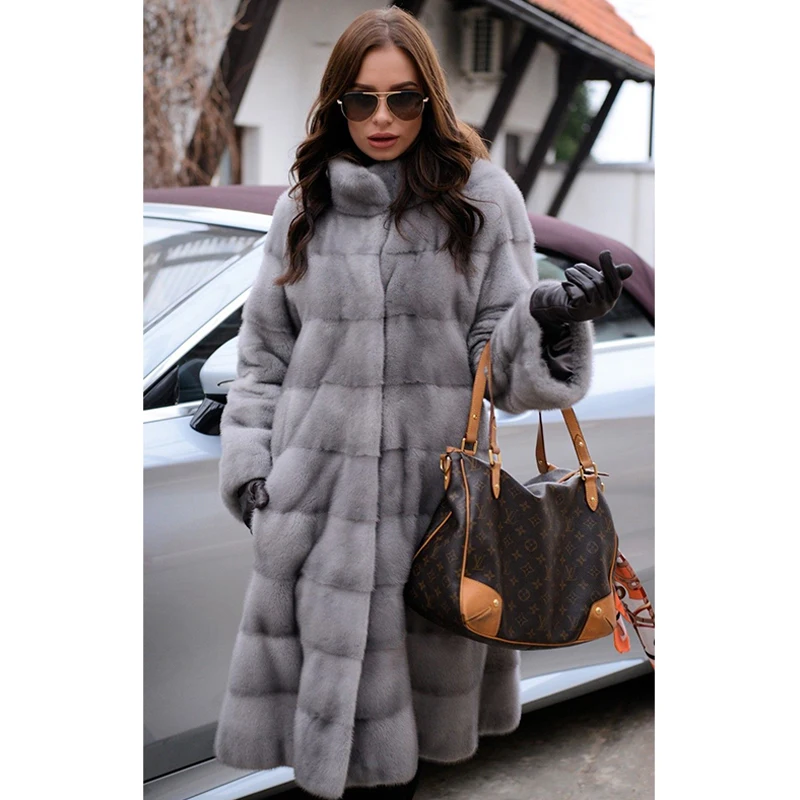 

Fashion 2021 Women Real Mink Fur Coat Stand Collar High Qulaity Whole Skin Mink Fur Coats Trendy Woman Genuine Fur Overcoats