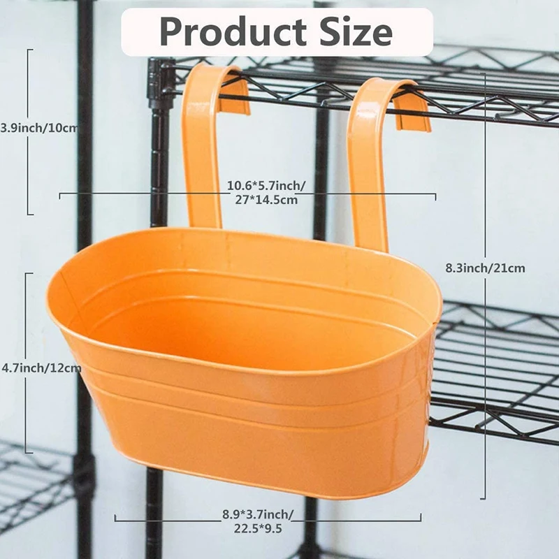 

Iron Hanging Flower Pots with Removable Hook-Shaped Elliptical Railing Fence Garden Fence Flower Pots (3 Pcs Oranges)
