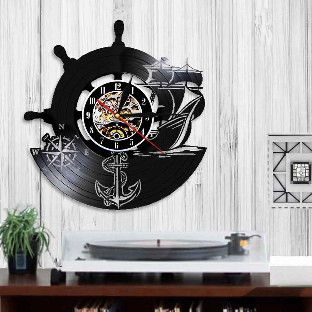 Креативные декоративные настенные часы Якорь корабль морской компас Ретро