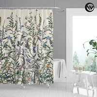 wholesale printed vintage colorful flowers girl bath shower curtain liner waterproof polyester plants bath bathroom curtain