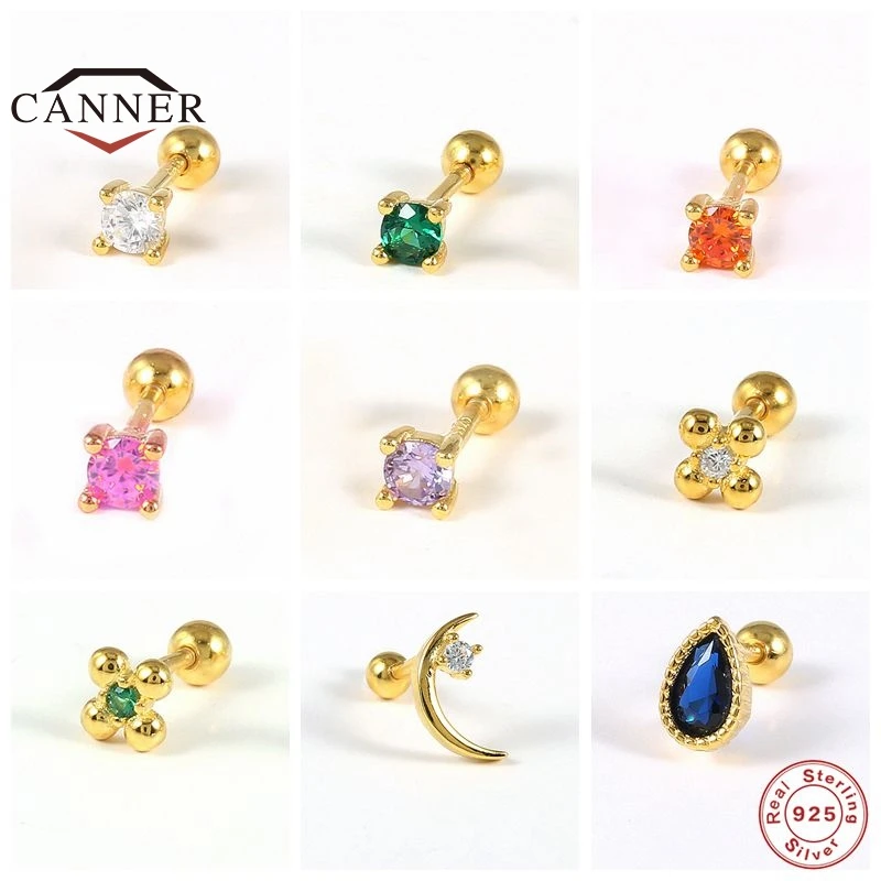 CANNER-Pendientes de Circonita para Mujer, Joyería Colorida, Piercing para Cartílago de Plata de Ley