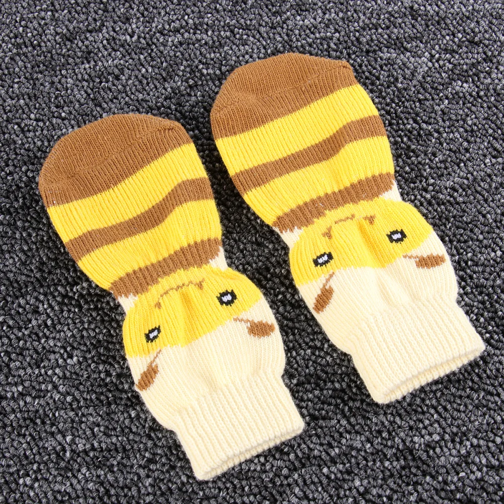 

4pcs Warm Knitted Socks Anti-slip Bee Socks Adorable Stockings Pet Supplies (Yellow, Size 2XL)
