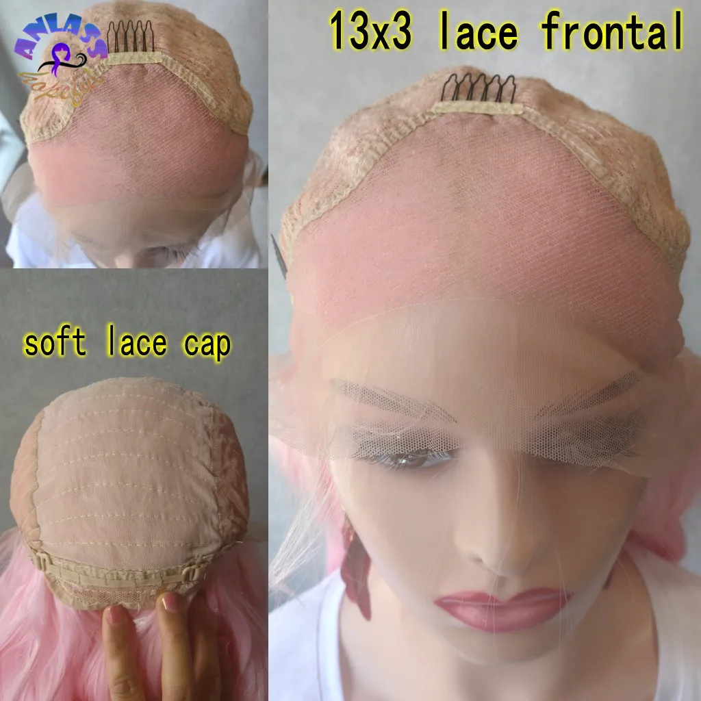 Парик розовый длинный прямой 13x3 синтетические кружевные передние парики для