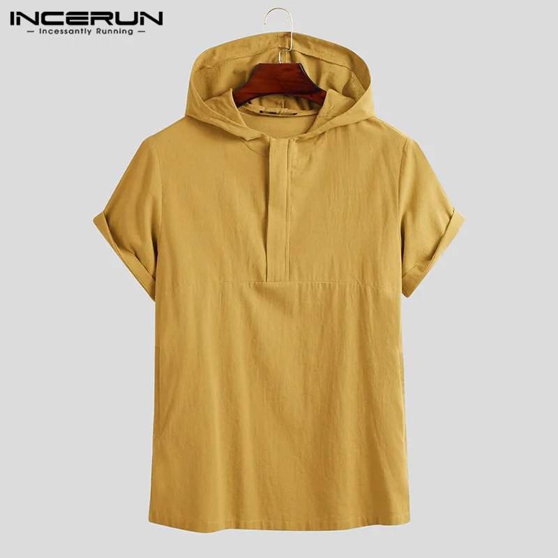 

Men Hooded T Shirts Short Sleeve Summer Solid Color Cotton Comfortable Casual Pullover Tops Streetwear 2021 Leisure Camisetas