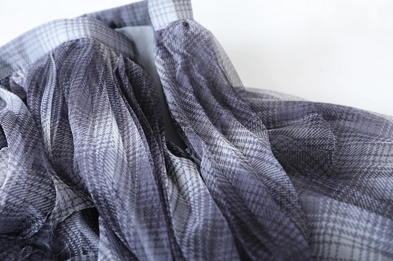 

Mesh Plaid Double-layer Pattern Pleated High Waist Half-body Skirt Women Fashion Tide New Spring Autumn 2021 1DD3239