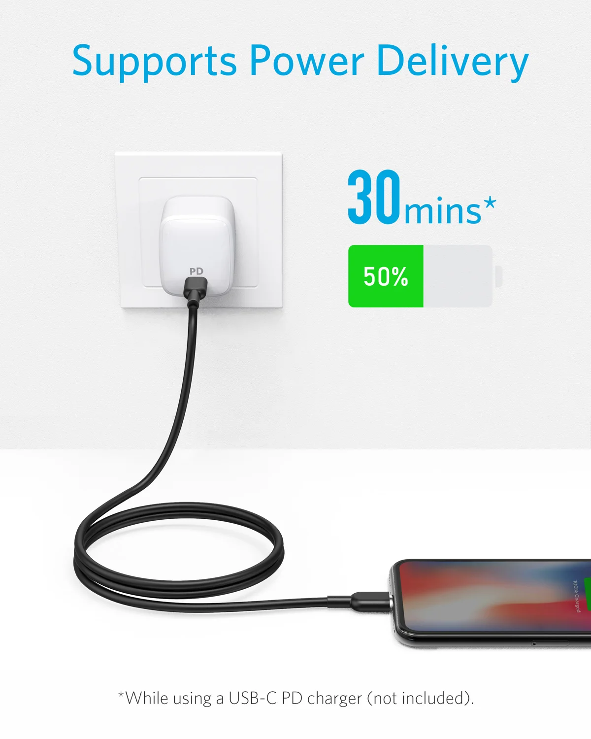 Кабель Powerline II Anker с USB C на Lightning для iPhone 13 Pro 12 Max 11 X XS XR AirPods поддерживает подачу