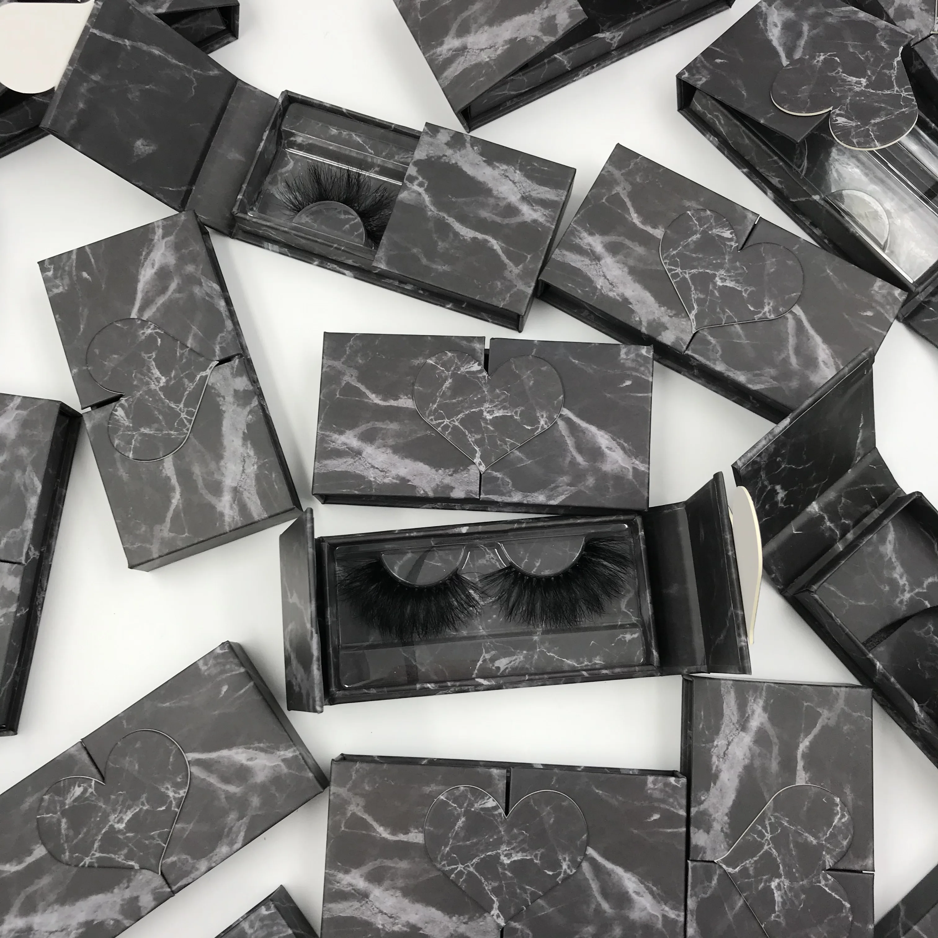

New Wholesale false eyelashes package makeup eyelash packaging box lash boxes packaging mink lashes case Colored marble vendors