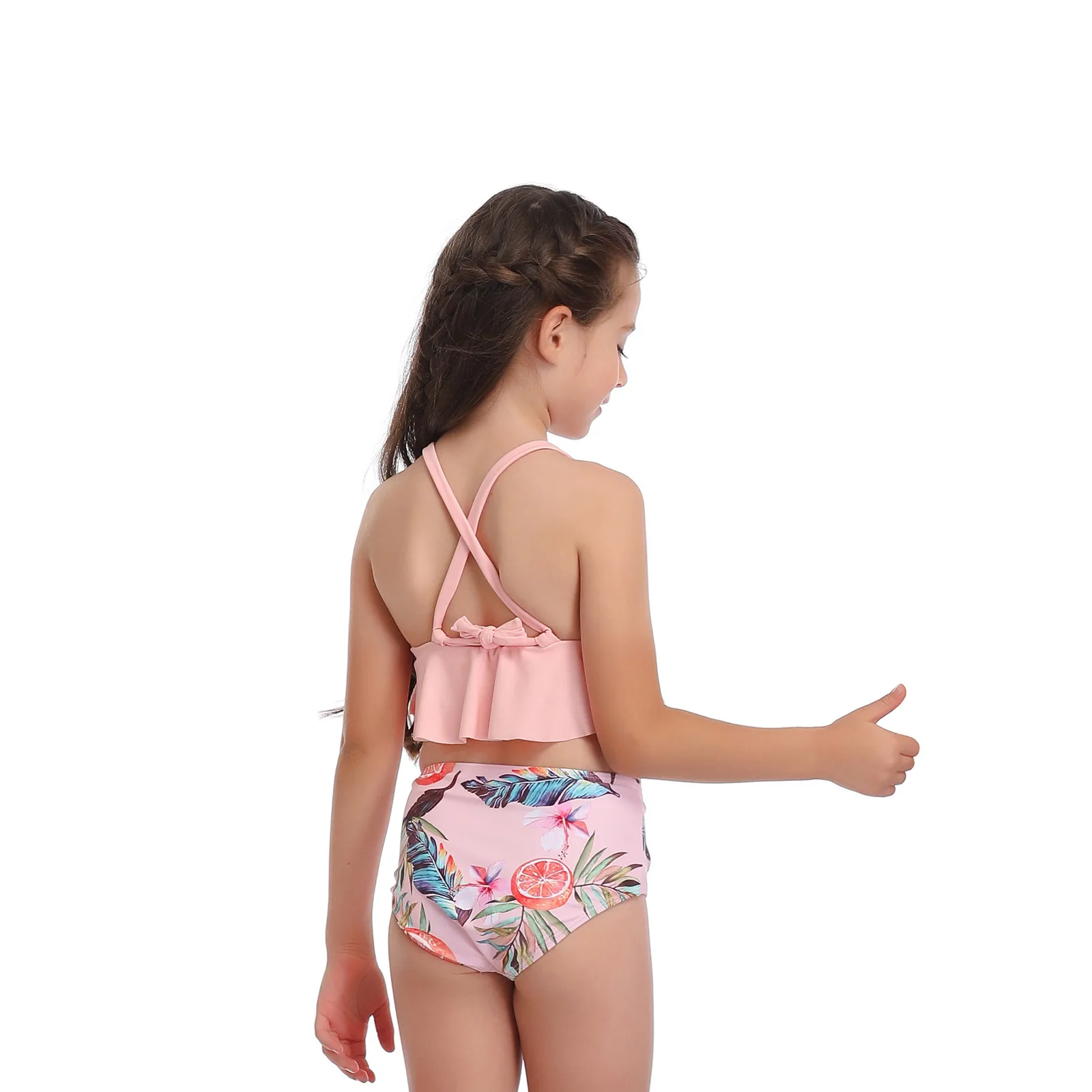 

2021 Little Baby Girls 2PCS Bikini Set Sling Ruffle Hem Crop Front Knot Tops Low Cut Polka Dot Floral Striped Panty Set
