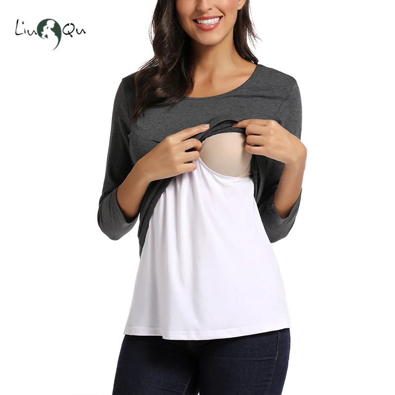 Женская одежда для беременных топы кормящих матерей двухслойная Футболка с