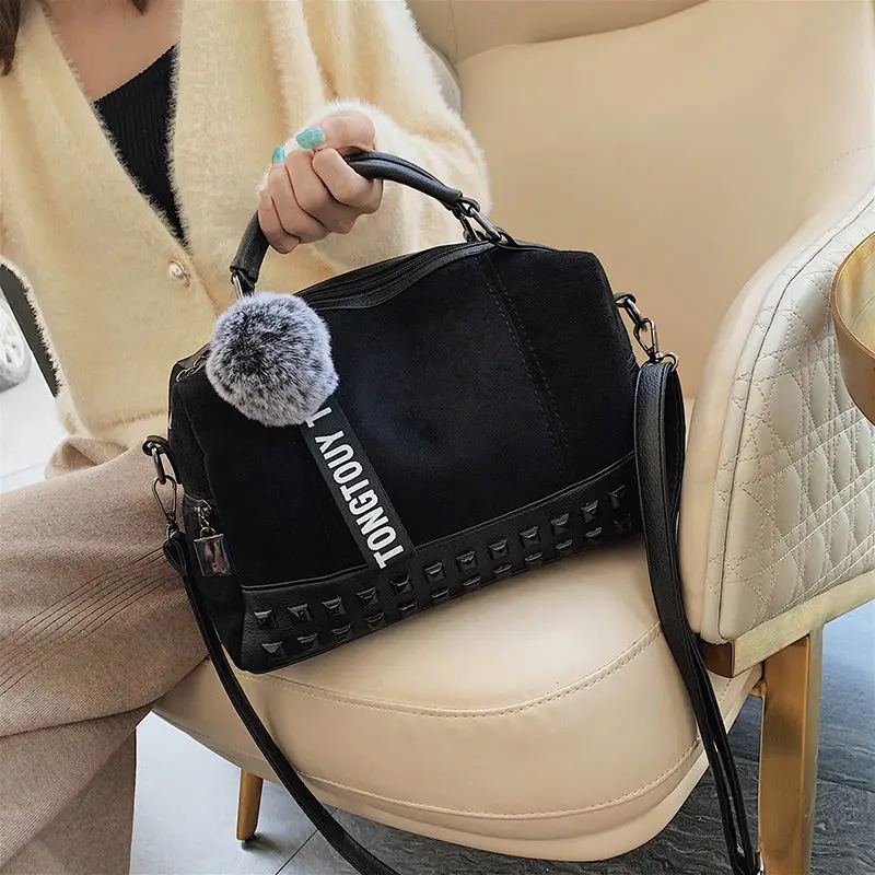 Fashion Scrub Women Hand Bags Vintage Rivet Messenger Bag Quality Retro Shoulder Bags Simple Crossbody Bag Tote Bolsa Feminina
