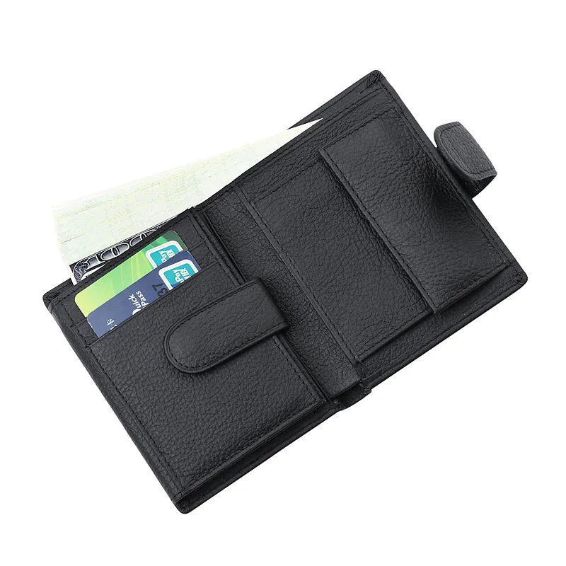 Brand Luxury Men Wallet Genuine Leather Hasp Multifunction Coin Purses Male Lychee Pattern Short Bifold Card Holder Money Clip