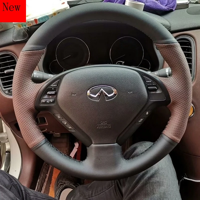 Juego de cubiertas de volante de coche de gamuza de cuero DIY de alta calidad para Infiniti nuevo Qx50 G25 G37 Q50l FX35 QX60 accesorios de coche