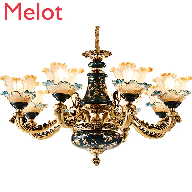 

European-Style Luxury Elegant Ceramic Copper Chandelier Villa Living Room French Luxury Bedroom Dining-Room Lamp