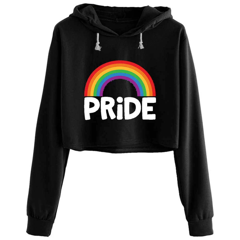 

Gay Pride Rainbow For Celebrating Lgbtq Pride Crop Hoodies Women Grunge Harajuku Anime Emo Pullover For Girls