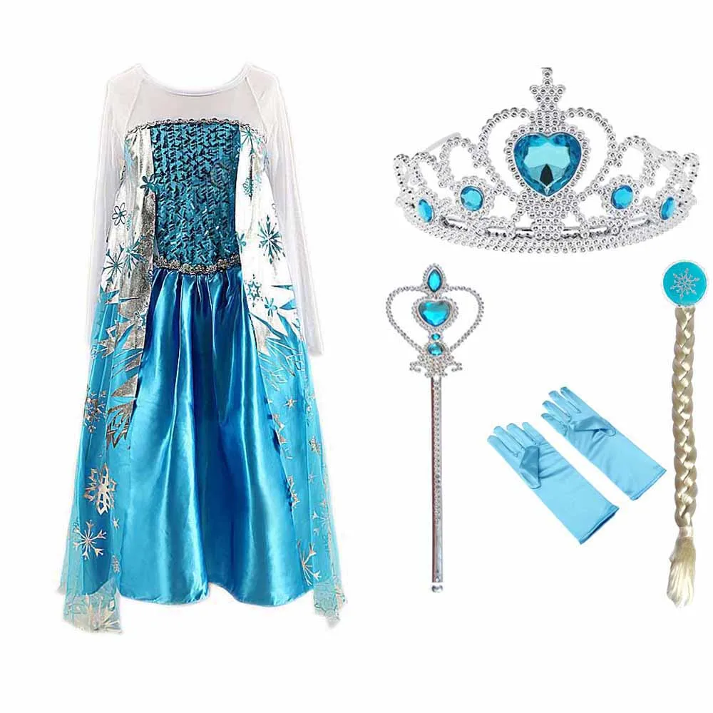 Hot Costume Christmas Girl Dress Girl's Party Princess Cosplay Baby Dresses Children Kids For Girls Long Vestidos with Crown Set | Детская