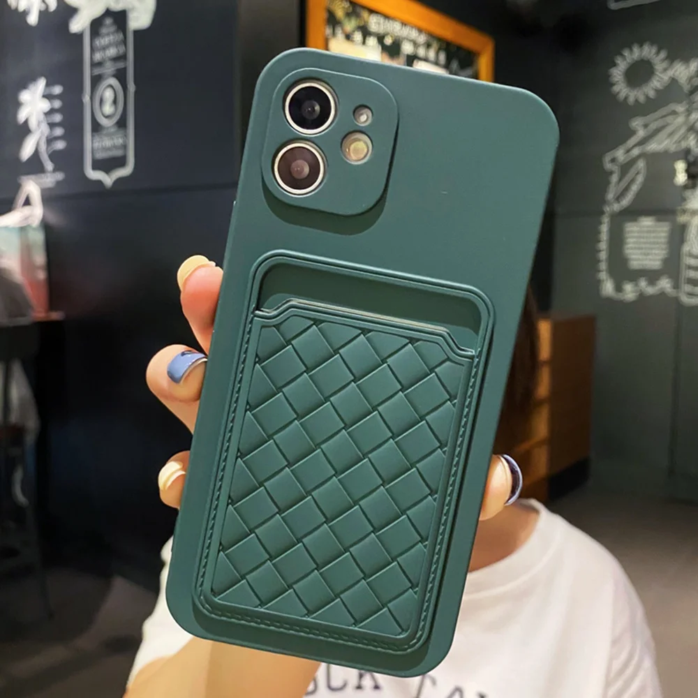 

Weave Card Bag Liquid Silicone Phone Case For Samsung A50 A20 A02S A11 A02 M30S M31S M51 Shockproof Cover
