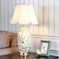 ourfeng luxury table desk lamp ceramic copper led bedside light decorative for living room bedroom dining room study office