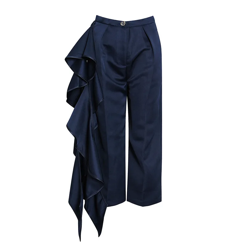 

Women's 21 summer new fashion irregular kelp side nine-point trousers high waist straight casual pants women's tide