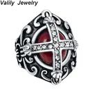 Кольцо с крестом Valily в стиле панк, кольцо из нержавеющей стали с изображением рыцарей и темперов, бриллиантовое кольцо с красным камнем, украшение для мужчин