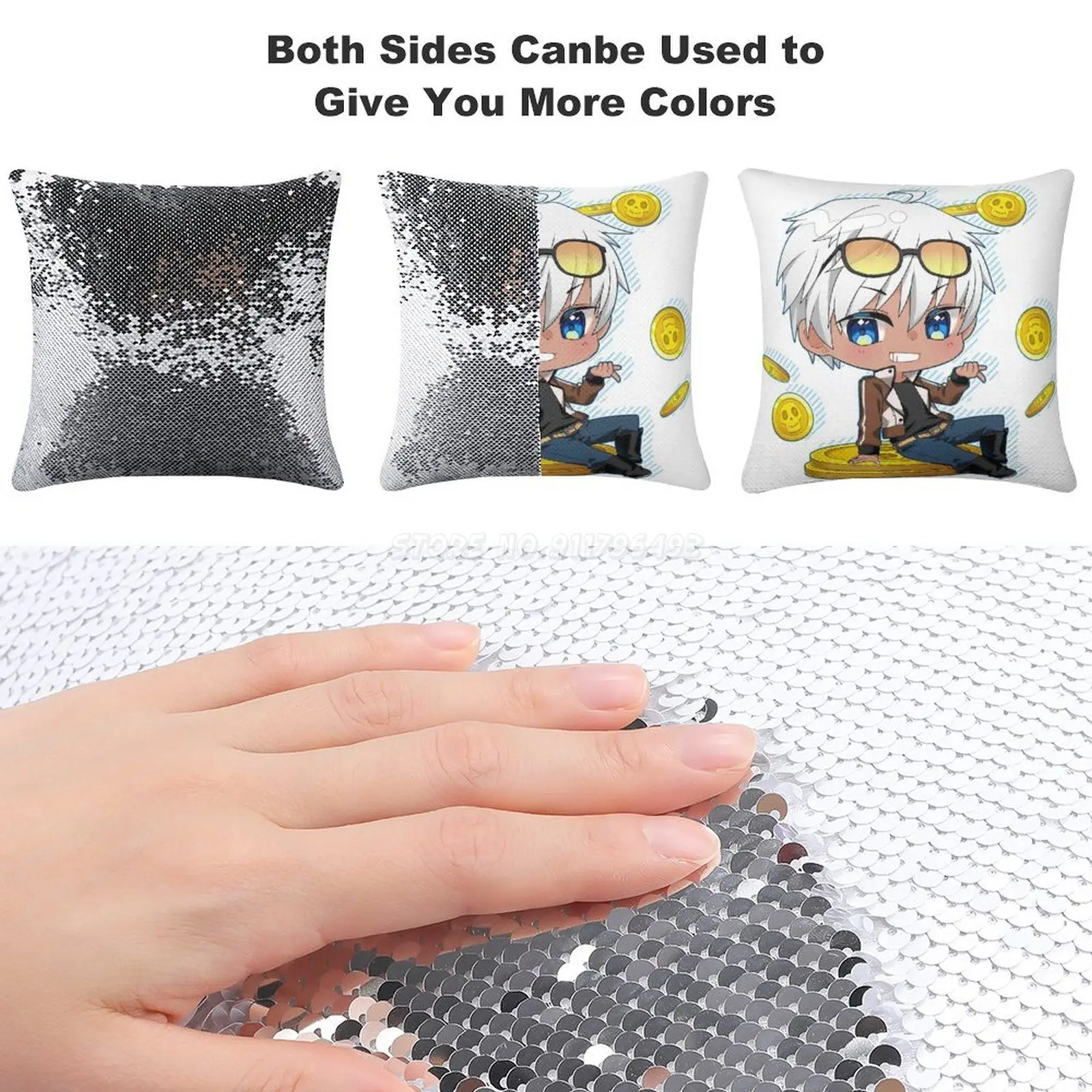 Счастливого дня рождения, Маммон! Наволочка с пайетками для декоративной подушки на диван 40X40 см. Русалочка Чиби, я - демонический принц из ада. "Hap on".