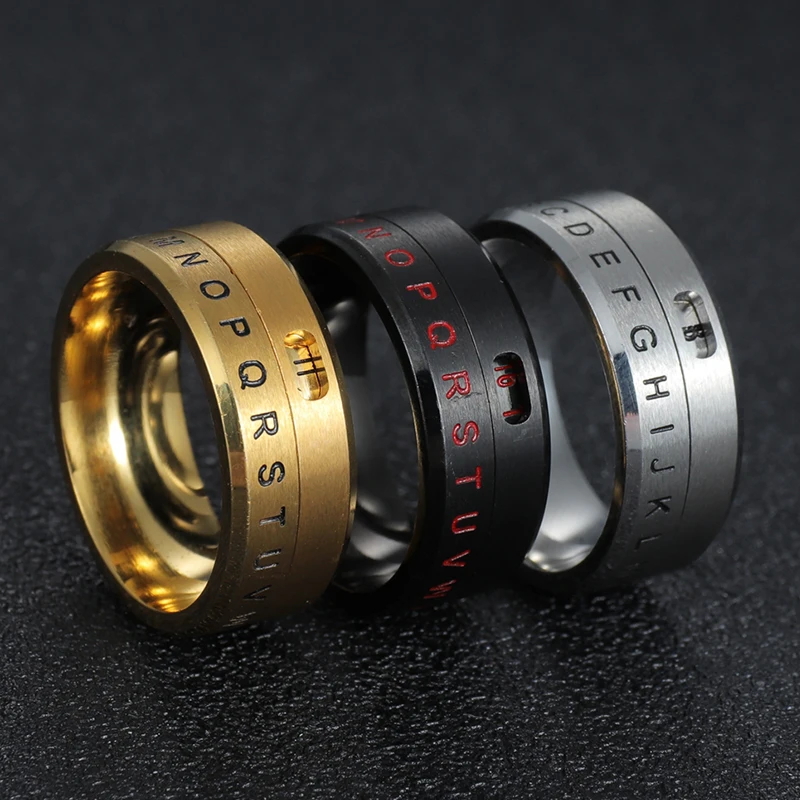 

YWSHK Viking Men's Finger Spinner Black Gothic Thumb Ring Titanium Steel 316L Letter Fidget Emo Time Rings Glamour Gifts For Man