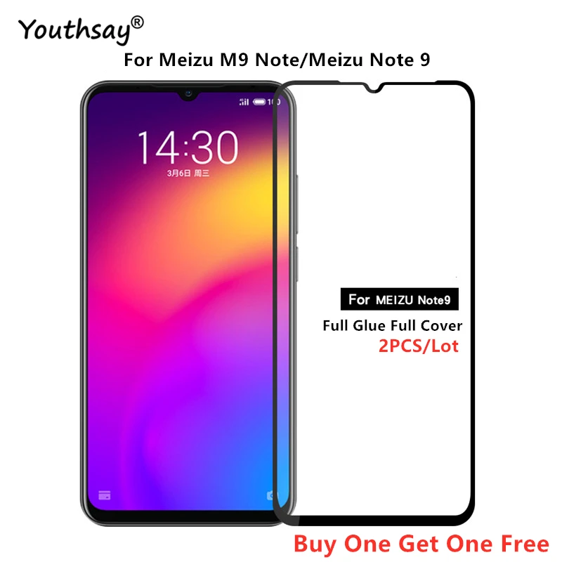 Protector de pantalla de vidrio para Meizu Note 9, cobertura de pegamento completo, pel&iacute;cula de vidrio, Meizu Note 9, 2 uds.-0
