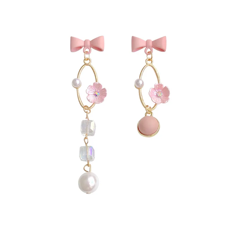 

LS n bow asymmetric student flower earrings origin source entity store