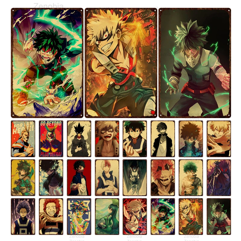 

Janpnese Anime My Hero Academia Retro Poster Wall Art Metal Tin Sign Vintage Plaques for Living Room Home Bar Cafe Decoration