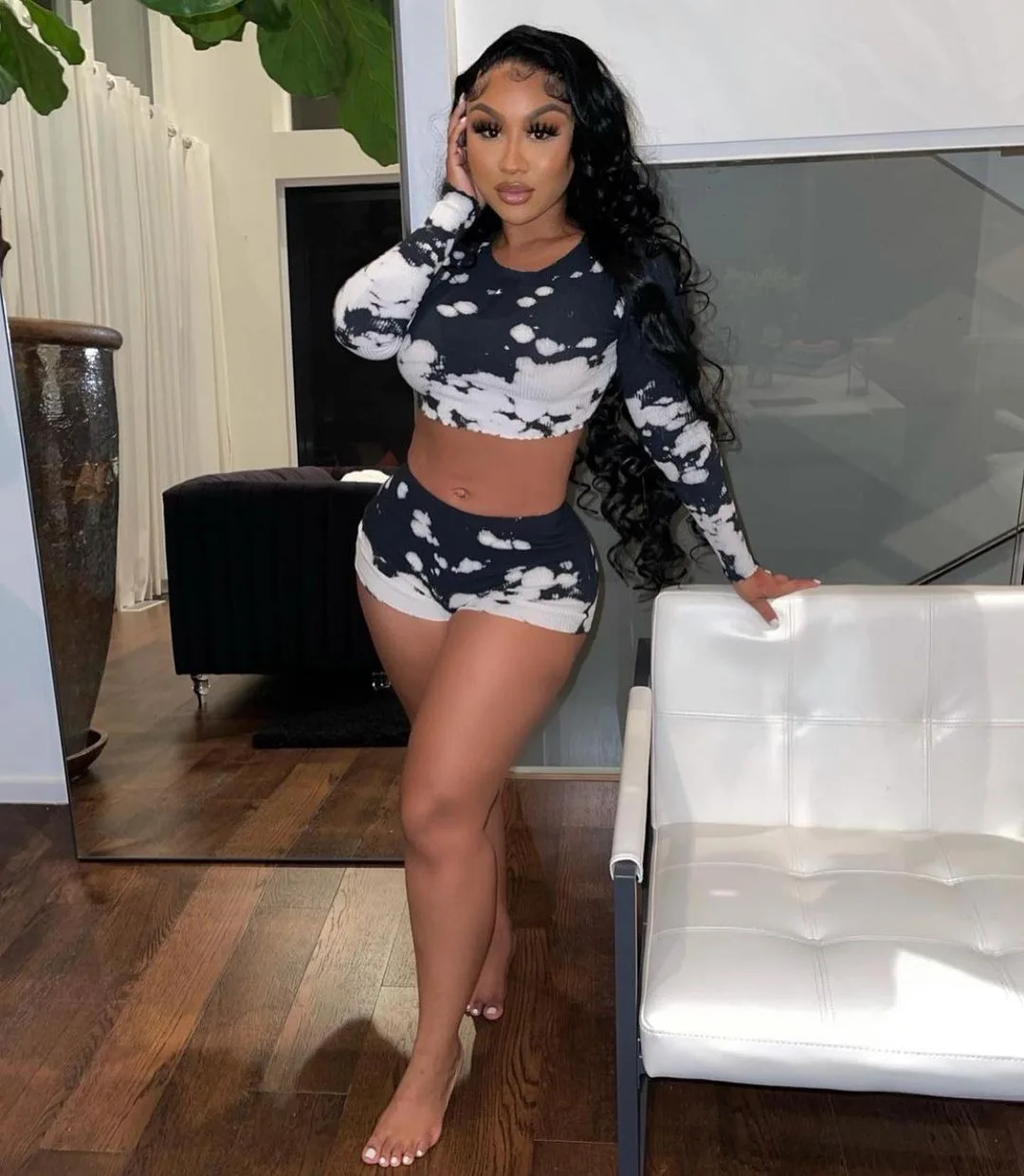 

Спортивный костюм Adogirl женский в рубчик, укороченный Топ с длинным рукавом и шорты, комплект из двух предметов, Повседневная Уличная одежда, ...