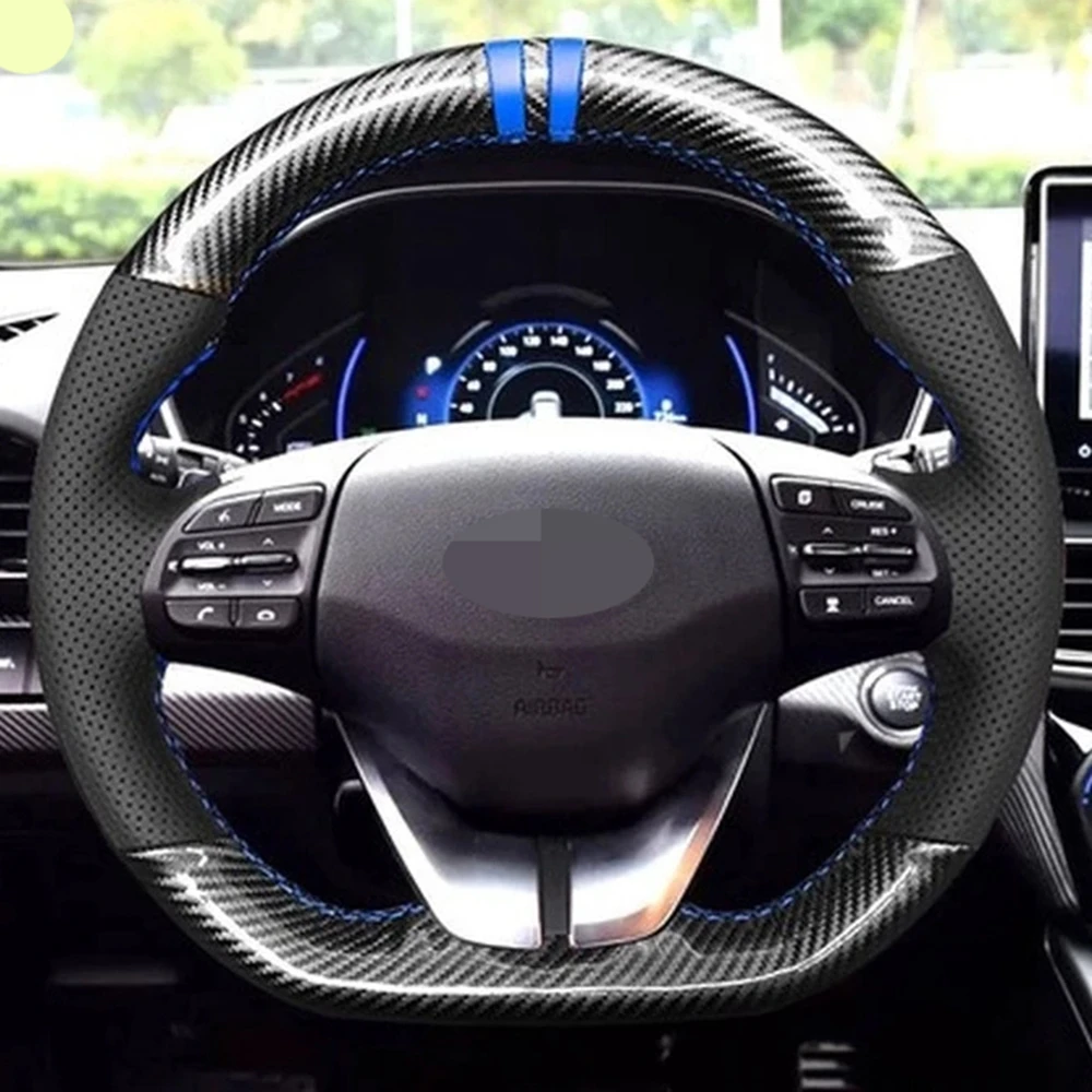 

Car Steering Wheel Cover Hand-Stitched Anti-slip Black Genuine Leather For Hyundai Ioniq 2017-2019 Elantra 4 2016 2017 2018 2019