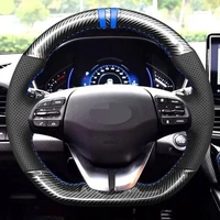 car steering wheel cover hand stitched anti slip black genuine leather for hyundai ioniq 2017 2019 elantra 4 2016 2017 2018 2019