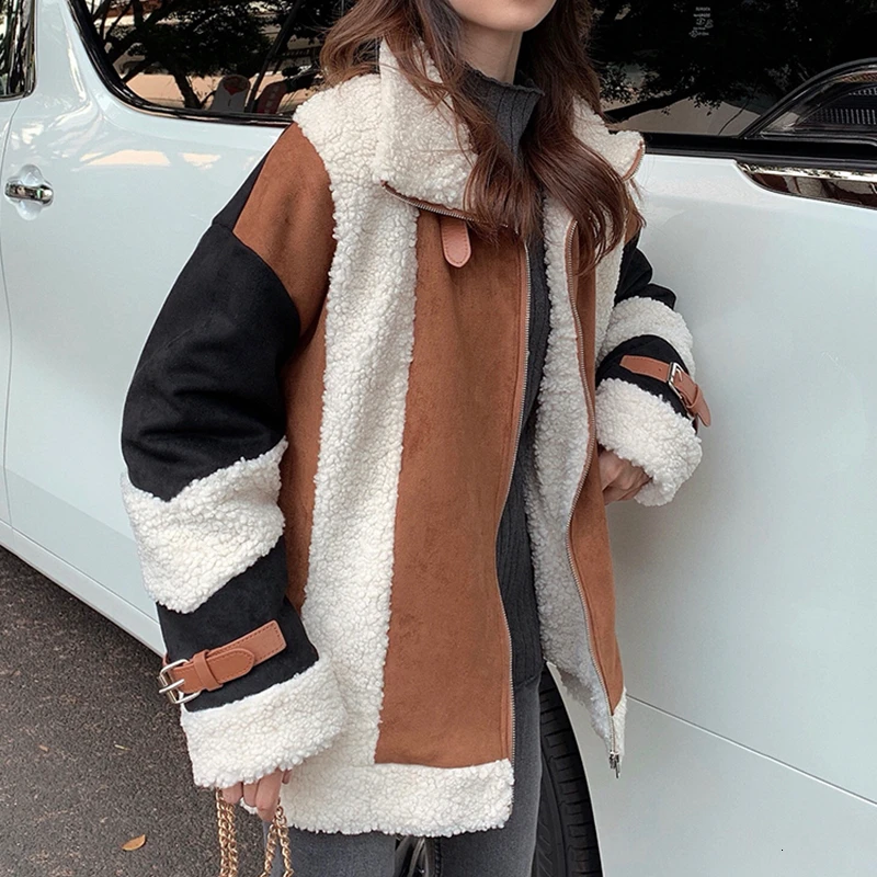 CHICEVER лоскутное хит цвет твид Женское пальто воротник с лацканами длинный рукав