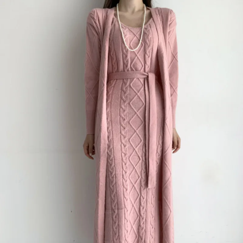 Женский зимний плотный свитер шикарный длинный кардиган с узором косичка +