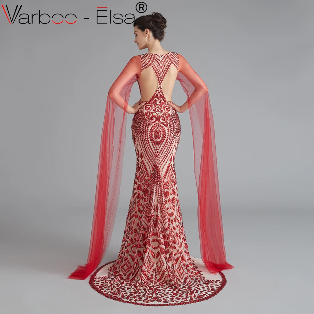VARBOO_ELSA мусульманские Вечерние платья Длинные мать невесты платье Русалка Кружева блесток арабское вечернее платье выпускного вечера платья