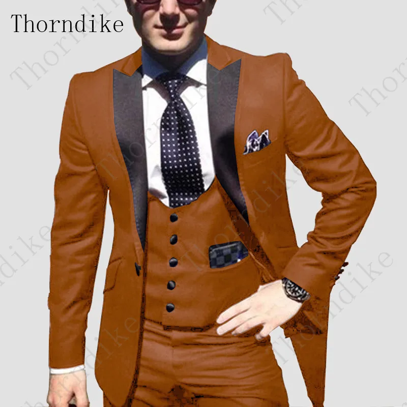 Коричневое мужское весенне осеннее свадебное платье для жениха Thorndike однотонный