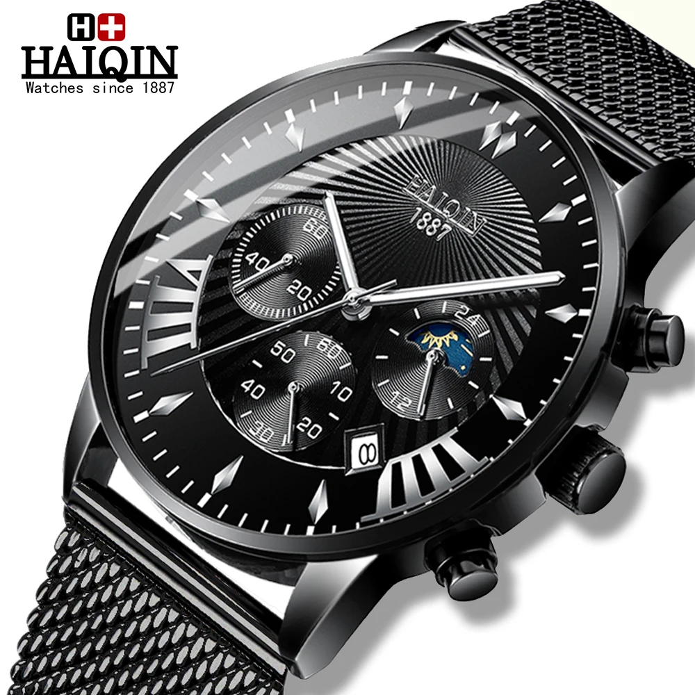 HAIQIN reloj hombre 2019 Топ бренд класса люкс мужские часы водонепроницаемые ультра тонкие