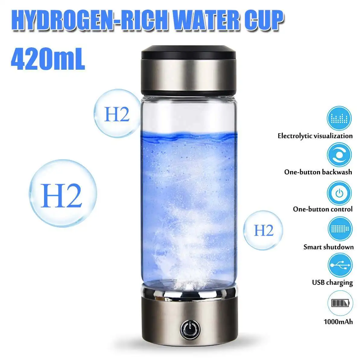 

420ml Water Generator Cup Water Ionizer Maker Electrolysis Antioxidants Alkaline Japanese Titanium Bottle