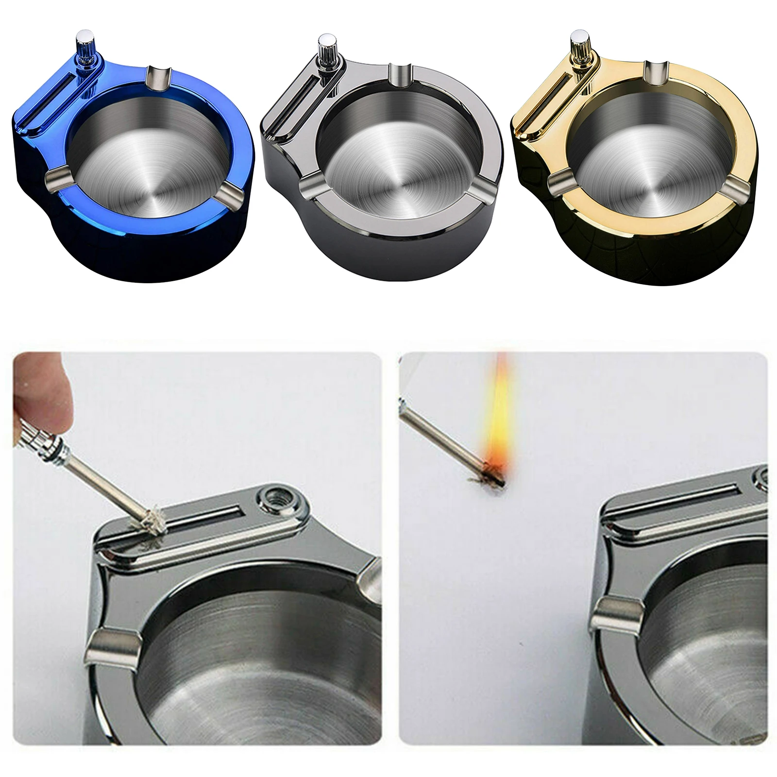 Коллекционная Металлическая Пепельница Ashtray с многоразового Матч Зажигалка Deskt