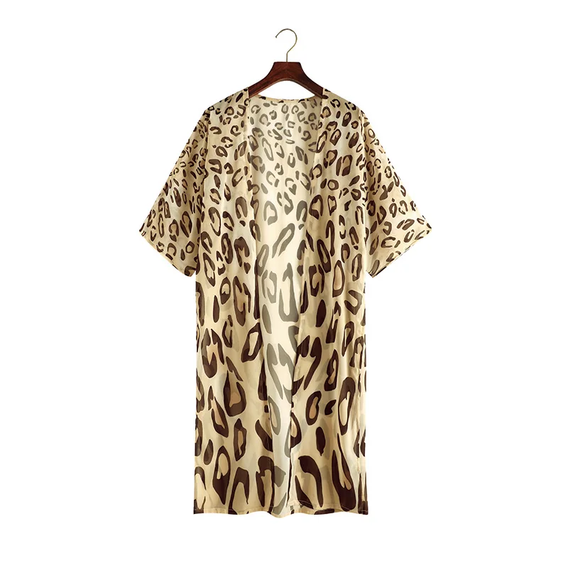 

2021 new Bohemian leopard Chiffon cardigan beach sexy swimsuit women's summer beach smock shawl
