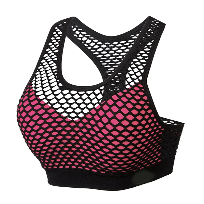 

Mesh Sports Bra Hollow Out Sport Top Seamless Fitness Yoga Bras Women Gym Top Padded Running Vest Shockproof Push Up Crop Top