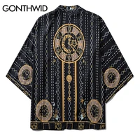 gonthwid harajuku argyle geometric print kimono cardigan jackets streetwear hip hop casual loose jacket coat shirts fashion tops