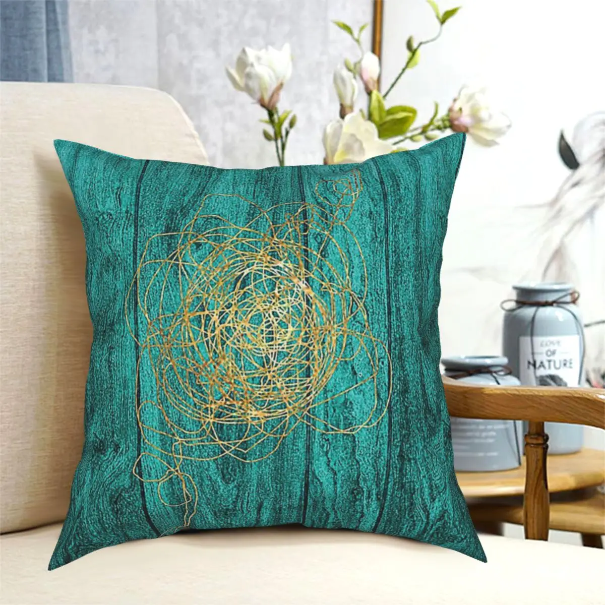 

Blue And Turquoise Teal Wood And Gold Pillow Cushion Cover Decorative Pillowcases Case Home Sofa Cushions 40x40,45x45cm