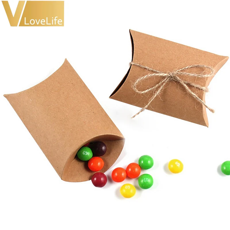 50 шт./лот коробка для конфет из крафт бумаги свадебные подарочные коробки подушек