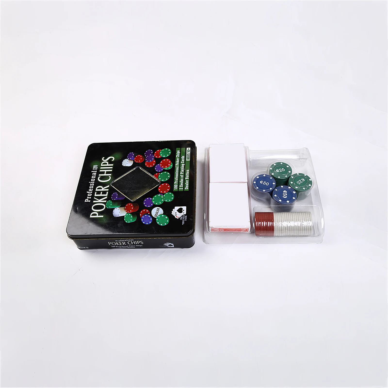 

100pcs Texas Hold'em Poker Game Play Set with Mat Chips Deck Cards and Gift Box