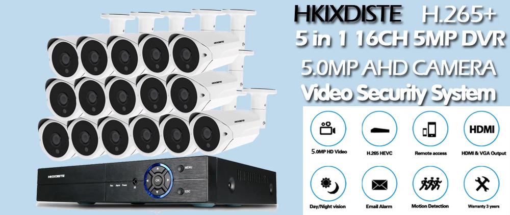 H.265 5MP 16CH AHD DVR комплект Onvif 16 шт. 5.0MP CCTV система безопасности POE ip-камера Full HD 5MP In/уличная камера видеонаблюдения