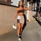 Комплект из двух предметов женский в рубчик, топ на одно плечо и юбка, облегающая винтажная уличная одежда, клубный костюм