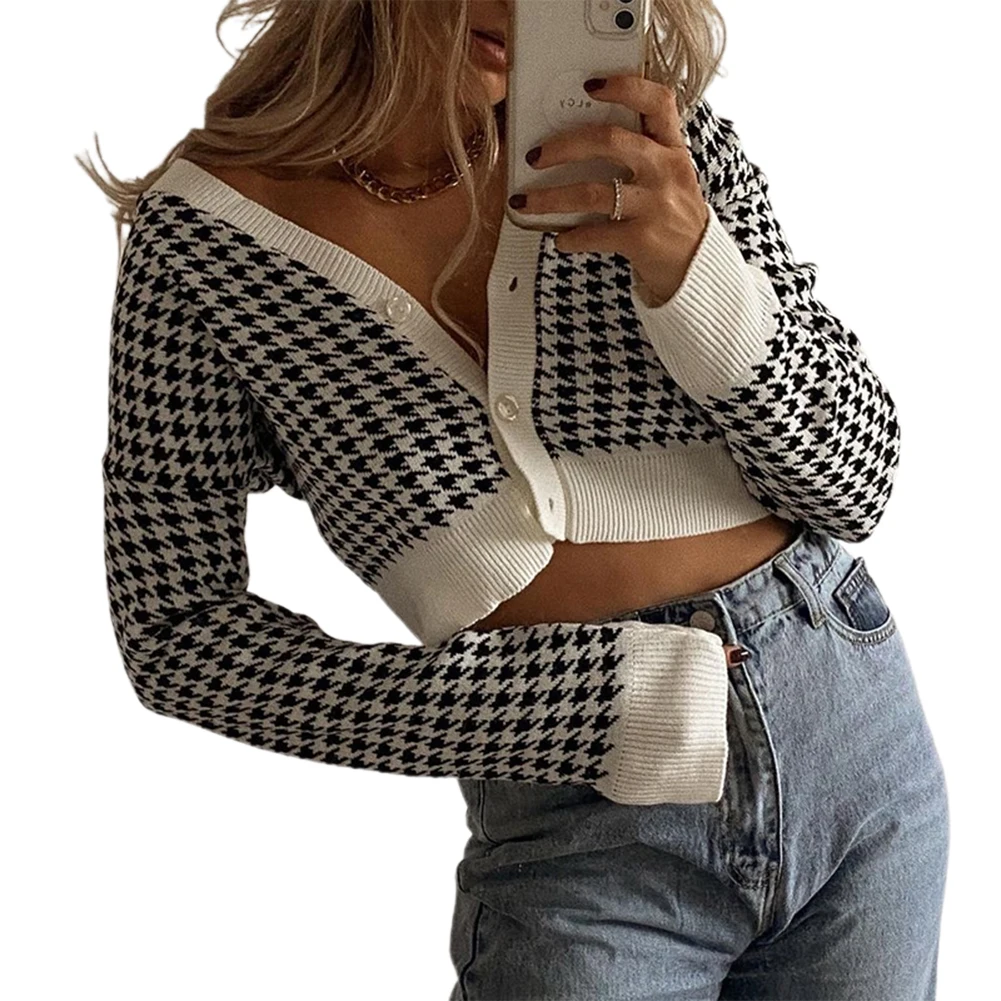 Тонкий кардиган свитер шерстяные топы женская уличная одежда короткие свитера