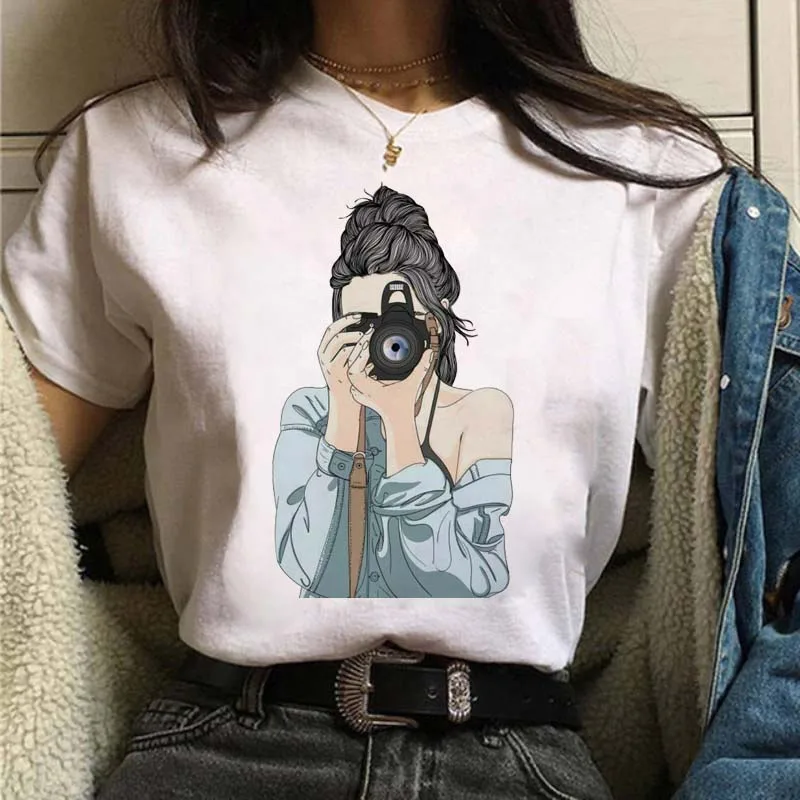 

New Fashion Beauty Printed T-shirt Harajuku Casual 90s Girls White Black Short-sleeved T-shirt Summer Women Streetwear T-shirts